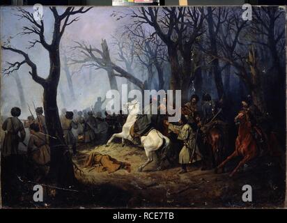 La morte del generale Sleptsov alla battaglia nel Caucaso sul dicembre 10, 1851. Museo: Stato open-air Museum Oranienbaum. Autore: Maxutov, Vassili Nikolayevich. Foto Stock