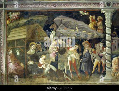 L Adorazione dei Magi (affresco proveniente dalla Basilica di San Petronio). Museo: Basilica di San Petronio a Bologna. Autore: GIOVANNI DA MODENA. Foto Stock