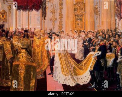 Il matrimonio di Tsar Nicholas II e la principessa Alix di Hesse-Darmstadt sul Novembre 26, 1894. Museo: Membro Hermitage di San Pietroburgo. Autore: TUXEN, LAURITS REGNER. Foto Stock