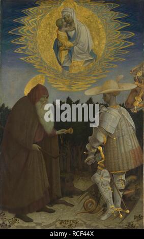 La Vergine con il Bambino e i santi Antonio abate e George. Museo: National Gallery di Londra. Autore: Pisanello, Antonio. Foto Stock