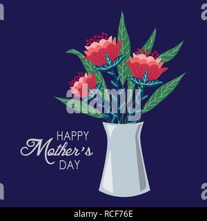 Felice Festa della mamma, un vaso con fiori, mano disegnare il vettore Illustrazione Vettoriale