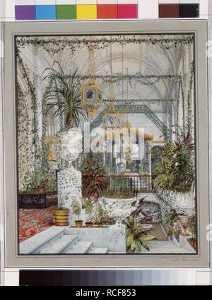 Gli interni del palazzo d'inverno. Il giardino invernale dell'imperatrice Alexandra Fyodorovna. Museo: Membro Hermitage di San Pietroburgo. Autore: Ukhtomsky, Konstantin Andreyevich. Foto Stock