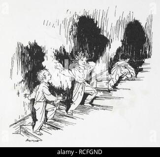 I bambini lo spunto da fermi su per le scale fino a notte. [Una visita da San Nicola.] La notte prima di natale ... Illustrato da Arthur Rackham. Londra : G. G. Harrap & Co., 1931. Fonte: 011686.GG.2 pagina 11 dettaglio. Autore: RACKHAM, Arthur. Moore, Clement Clarke. Foto Stock