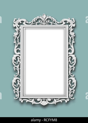 Argento bianco barocca cornice alla parete aqua Foto Stock