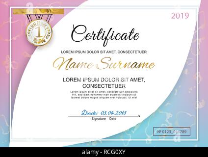 Certificato ufficiale. Olografica mesh gradiente dello sfondo con macchie di marmo. Illustrazione Vettoriale