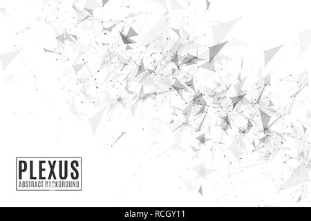 Plexus abstract sfondo per il tuo design. Moderna geometria futuristico. I triangoli volanti isolati su sfondo bianco. Triangoli connessi. La scienza ba Illustrazione Vettoriale