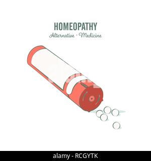 La medicina omeopatica illustrazione della linea su uno sfondo bianco. Le pillole omeopatiche. Medicina alternativa. Isolato illustrazione vettoriale Illustrazione Vettoriale