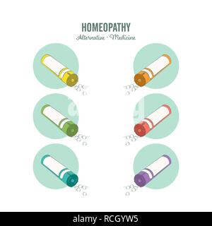 La medicina omeopatica linee impostate su uno sfondo bianco. Le pillole omeopatiche. Medicina alternativa. Isolato illustrazione vettoriale Illustrazione Vettoriale