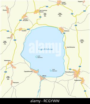 Mappa della centrale Italiano Lago di Bolsena, Lazio, Italia Illustrazione Vettoriale