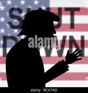 Washington, DC - Gennaio 2019: Trump Shutdown Silhouette significa governo americano chiuso per più lunga Standoff politico. Congresso e Senato Standsti Foto Stock