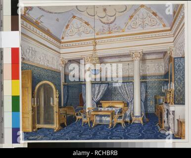 Gli interni del palazzo d'inverno. Il Bedchamber dell'imperatrice Alexandra Fyodorovna. Museo: Membro Hermitage di San Pietroburgo. Autore: HAU, EDUARD. Foto Stock