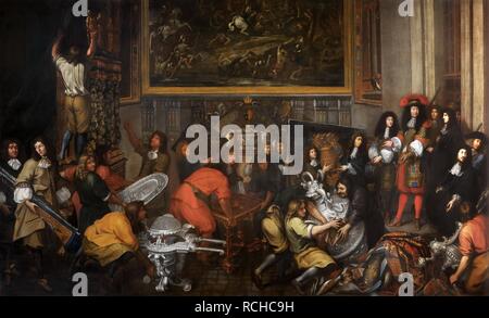 Louis XIV visiti la Manufacture des Gobelins, il 15 ottobre 1667. Museo: il Musée de l'Histoire de France, Château de Versailles. Autore: Renard de Saint-André, Simon. Foto Stock