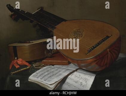 Ancora in vita con un liuto e una chitarra. Museo: Collezione privata. Autore: Jeaurat de Bertry, Nicolas Henri. Foto Stock