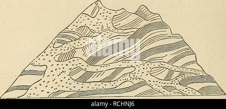 . Elementi di geologia, o gli antichi cambiamenti della terra e i suoi abitanti come illustrato da monumenti geologici. La geologia. 712 STRUTTURA MINERALE DI [Ch. xxxni. In plutonic, come nelle rocce vulcaniche, vi è ogni gradazione da una vena tortuoso per la maggior parte di forma regolare di una diga, come inter- Setta il tufo e le lave del vesuvio e dell'Etna. Dighe di granito può essere visto, tra gli altri luoghi, sul fianco meridionale del monte Battock, uno dei Grampians, la parete opposta a volte preservare un esatto parallelismo per una considerevole distanza. Come regola generale, tuttavia, le vene di granito in un Foto Stock