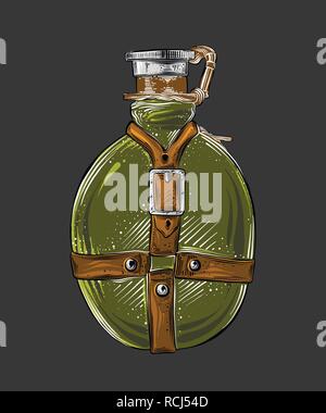 Mano bozzetto del pallone di viaggio nel colore verde isolato su sfondo grigio. Dettagliato in stile vintage disegno. Illustrazione Vettoriale Illustrazione Vettoriale