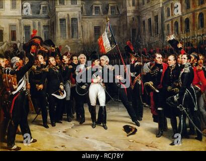 Napoleone di addio alla Guardia Imperiale nel cortile del Palazzo di Fontainebleau del 20 aprile 1814. Museo: il Musée de l'Histoire de France, Château de Versailles. Autore: Montfort, Antoine Alphonse. Foto Stock