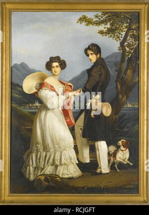 Il Duca Massimiliano Giuseppe in Baviera e Ludovika della Baviera a Schloss Tegernsee. Museo: Collezione privata. Autore: Stieler, Joseph Karl. Foto Stock