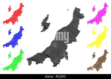Prefettura di Niigata (divisioni amministrative del Giappone, Prefetture del Giappone) mappa illustrazione vettoriale, scribble sketch mappa di Niigata Illustrazione Vettoriale