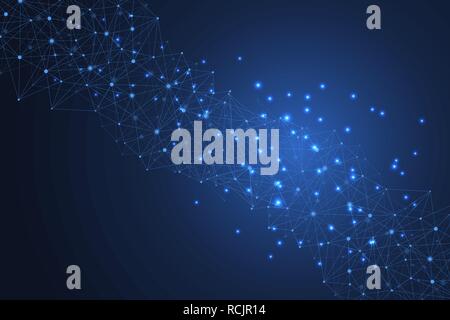 Plesso astratta sfondo con linee collegate e punti. Plexus effetto geometrico di dati di grandi dimensioni con composti. Plesso linee minime, array. Digital per la visualizzazione di dati. Illustrazione Vettoriale Illustrazione Vettoriale