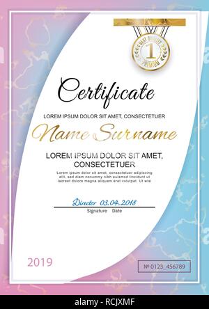 Certificato ufficiale. Olografica mesh gradiente dello sfondo con macchie di marmo. Illustrazione Vettoriale