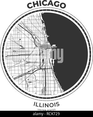 T-shirt badge mappa di Chicago, Illinois. Tee shirt Tipografia stampa etichetta emblema distintivo. Illustrazione Vettoriale Illustrazione Vettoriale