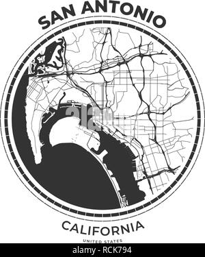 T-shirt badge mappa di San Diego, California. Tee shirt Tipografia stampa etichetta emblema distintivo. Illustrazione Vettoriale Illustrazione Vettoriale