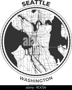 T-shirt badge mappa di Seattle, Washington. Tee shirt Tipografia stampa etichetta emblema distintivo. Illustrazione Vettoriale Illustrazione Vettoriale