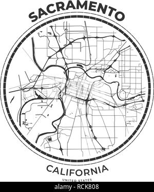 T-shirt badge mappa di Sacramento, California. Tee shirt Tipografia stampa etichetta emblema distintivo. Illustrazione Vettoriale Illustrazione Vettoriale