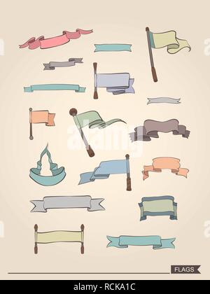 Set di bandiere e nastri. Illustrazione Vettoriale Illustrazione Vettoriale