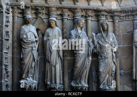 Reims, Francia. Il Sorridente Angel (l'Ange au Sourire), un celebre scultura della Cattedrale di Nostra Signora (Cattedrale di Notre Dame) Foto Stock