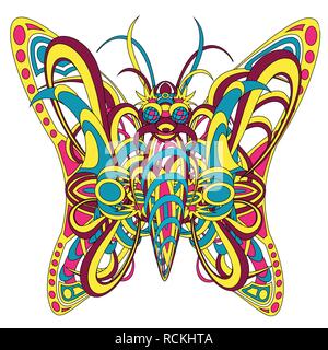 Modellata una creatura fantastica che assomiglia a una farfalla, costituito da intrecciando una varietà di oggetti flessibili. Vettore isolato composizione pieghevole Illustrazione Vettoriale