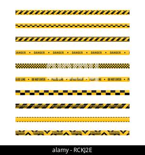 Set di seamless giallo e nero nastri di avvertimento con testo non cross, avvertenza, attenzione. Isolato su sfondo bianco. Gli elementi di design per ricostruire Illustrazione Vettoriale