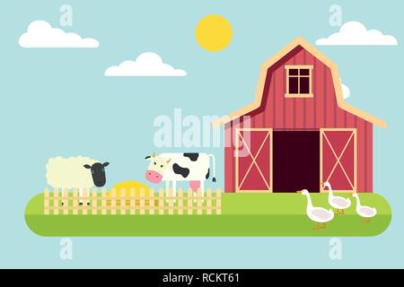 Agricoltura e allevamento. Paesaggio rurale. Illustrazione Vettoriale Illustrazione Vettoriale