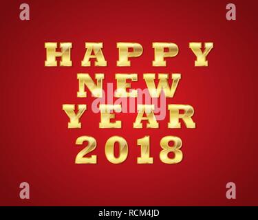 Felice Anno Nuovo 2018, Golden testo su sfondo rosso. Illustrazione Vettoriale. Lettering template per il messaggio di saluto festivo. Illustrazione Vettoriale