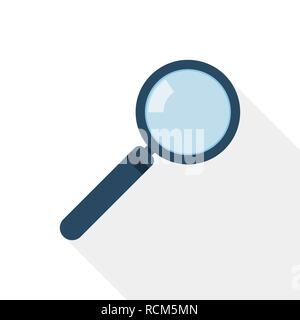 Icona lente di ingrandimento nel design piatto. Illustrazione Vettoriale. Con lente di ingrandimento di lunga ombra Illustrazione Vettoriale