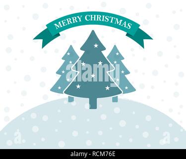 Festa di Natale piatto sfondo con alberi di Natale e di neve. Illustrazione Vettoriale. Messaggio di saluto festivo Illustrazione Vettoriale