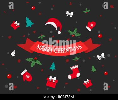 Festa di Natale sfondo. Illustrazione Vettoriale. Biglietto di auguri con vacanze invernali elementi. Illustrazione Vettoriale