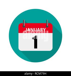 1 gennaio, l'icona del calendario in un design piatto. Illustrazione Vettoriale. Il concetto di celebrazione del nuovo anno. Illustrazione Vettoriale