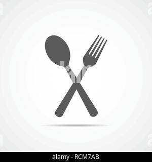 Cucchiaio e forchetta icona nel design piatto. Illustrazione Vettoriale. Ristorante grigio simbolo. Illustrazione Vettoriale