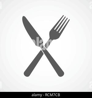 Coltello e forchetta icona nel design piatto. Illustrazione Vettoriale. Ristorante grigio simbolo. Illustrazione Vettoriale
