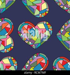 Cuori disegnati a mano vector seamless pattern. Il giorno di San Valentino vacanze sfondo in stile moderno. Amore texture geometriche per la superficie di progettazione, tessile, wra Illustrazione Vettoriale