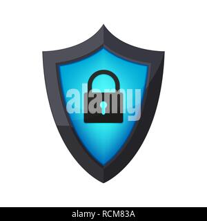 Lucido scudo di protezione con icona a forma di lucchetto. Illustrazione Vettoriale. Web icona di sicurezza isolato Illustrazione Vettoriale