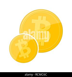 Golden Bitcoin valuta. Illustrazione Vettoriale. Bitcoin come simbolo cryptocurrency, isolato su sfondo bianco Illustrazione Vettoriale