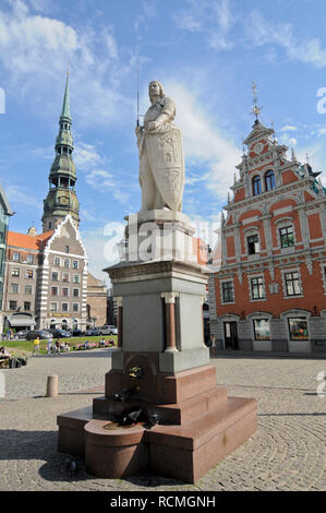 Statua di Roland - Riga Piazza Municipio, Lettonia Foto Stock