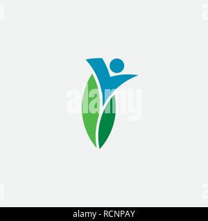 L uomo e la foglia bio organico icona logo vettore di simbolo Illustrazione Vettoriale