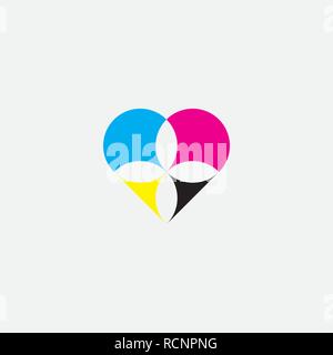 Cuore di stampa cmyk logo vettoriale icona simbolo Illustrazione Vettoriale