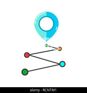 Percorso icona localizzazione. Illustrazione Vettoriale. Mappa semplice marcatori sulla linea tratteggiata. Illustrazione Vettoriale