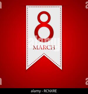 Banner per il 8 marzo, giornata internazionale della donna. Illustrazione Vettoriale. Messaggio di saluto per il nastro 8 Marzo Illustrazione Vettoriale