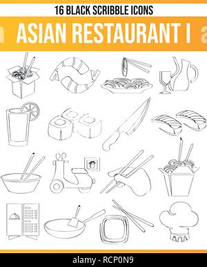 Nero / Piktoramme icone sul ristorante asiatico. Questa icona set è perfetto per persone creative e designer che cercano il tema ristorante asiatico nella loro Illustrazione Vettoriale