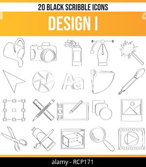 Pittogrammi neri / icone sul design. Questa icona set è perfetto per persone creative e progettisti che hanno bisogno di un tema di progettazione nei loro disegni grafici. Illustrazione Vettoriale